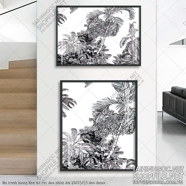 file tranh tuong line art cay dua nhiet doi 15032023 dao